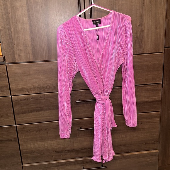 Dresses & Skirts - Bardot shiny pink wrap dress